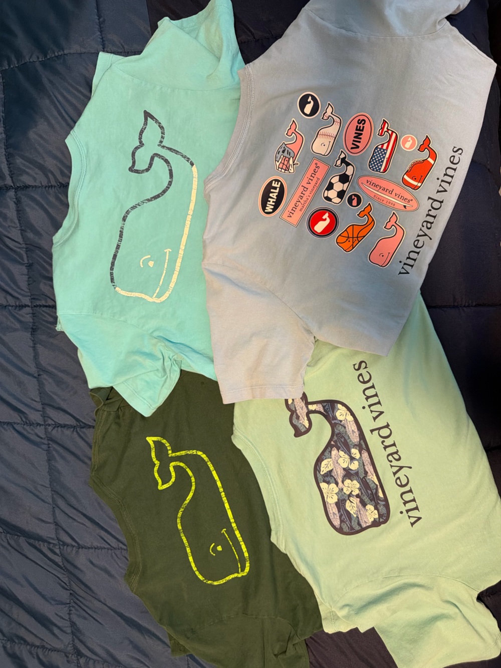 Vineyard Vines Kids Whale Graphic Tees in Mint, Light Blue, Seafoam & Olive